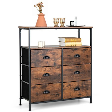 2-Tier Dresser with 6 Removable Fabric Drawers and Wooden Top