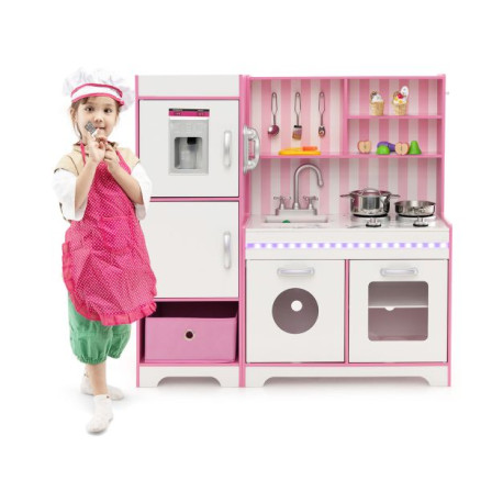 Kids Kitchen Playset with Adjustable LED Lights and Refrigerator