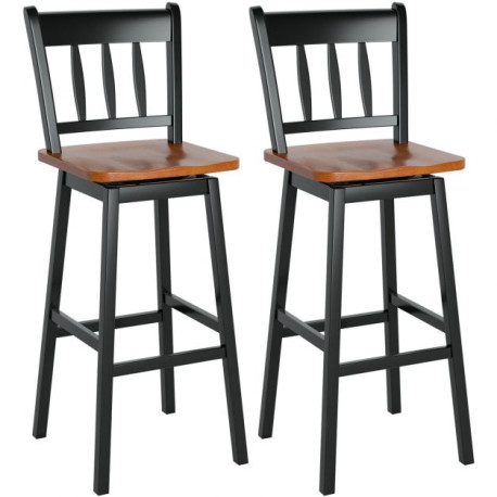 Set of 2 Rubber Wood Swivel Bar Stools with Backrest and Footrest