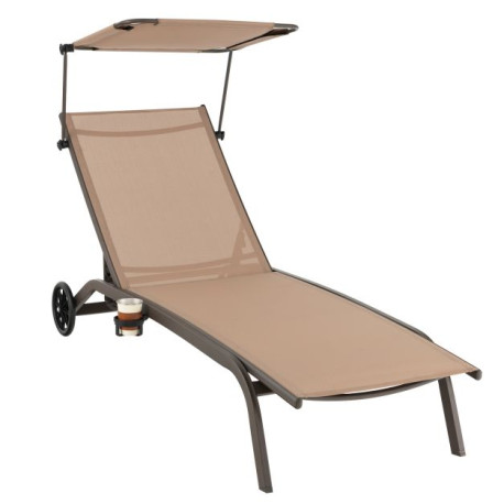 Patio Chaise Lounge Chair with Wheels and Adjustable Canopy