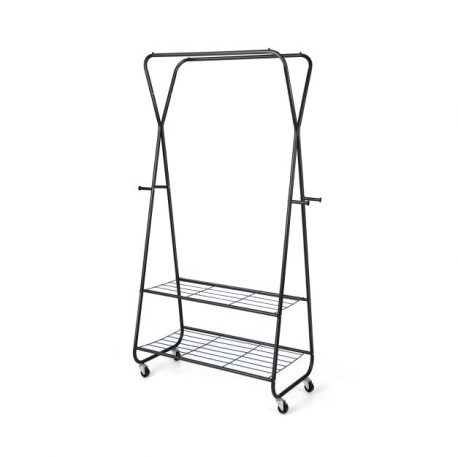 Rolling Clothing Rack  on Wheels with Double Hanging Rods and 2 Shelves