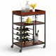 3-Tier Kitchen Island Storage Cart with Wine Rack and Glass Holder