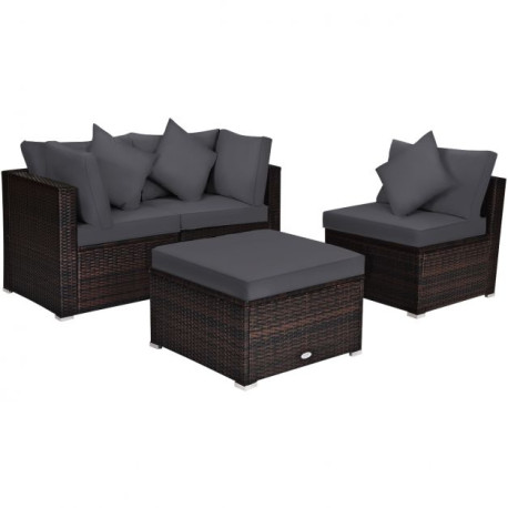 4 Pieces Outdoor Rattan  Conversation Set with Removable Cushions and Pillows