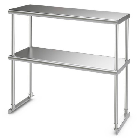 36 Inch Stainless Steel Overshelf with Adjustable Lower Shelf and Work Table