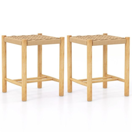 Dining Stool Set of 2 with Rubber Wood Frame and Woven Paper Seat