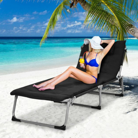 Adjustable Sun Lounger with Soft Mattress and Removable Pillow