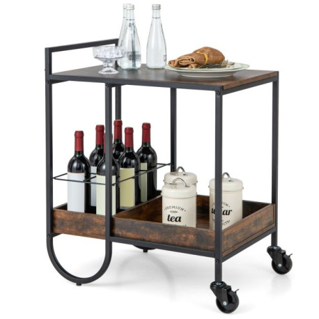 Rolling Buffet Serving Bar Cart with Removable Wine Rack