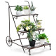 3-Tier Ladder Shaped Metal Plant Stand with Wheels and Handle