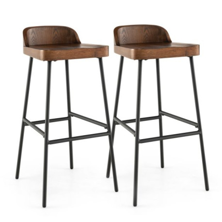 Wooden Bar Stool set of 2 with Chic Low Back and Metal Legs