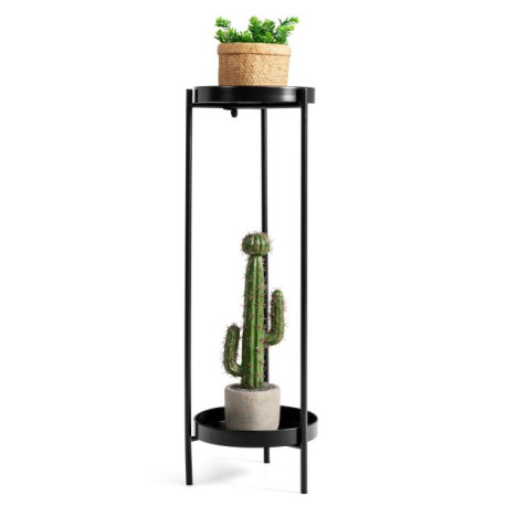 2-Tier Metal Plant Stand with Removable Trays for Home Patio