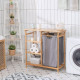 Bamboo Laundry Basket with Removable Pull-Out Bag and Storage Shelf