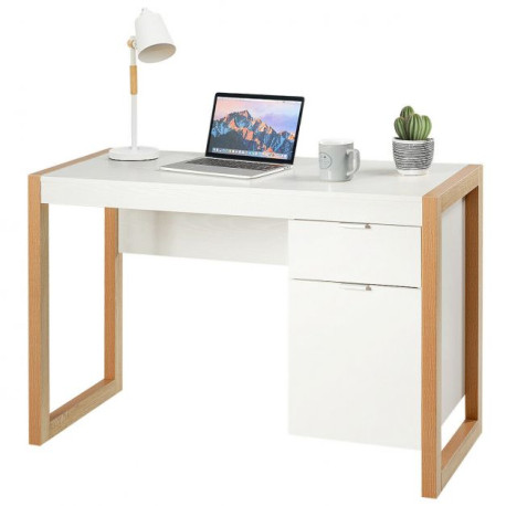 Wooden Computer Desk with Drawer and Cabinet for Home Office