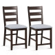 2-Piece Counter Height Bar Stool Set with Padded Seat and Rubber Wood Legs