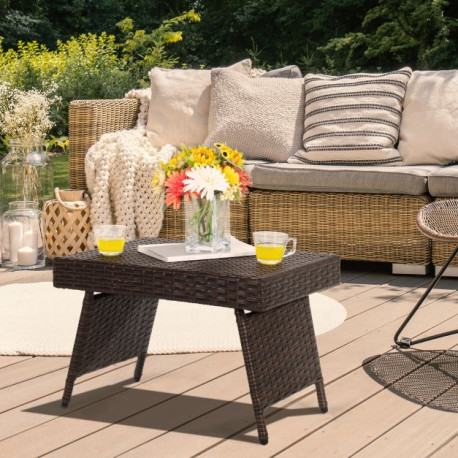 Patio Wicker Folding Coffee Table with Sturdy Steel Frame