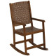 Wood Rocking Chair with PU Seat and Rubber Wood Frame for Porch Backyard Balcony