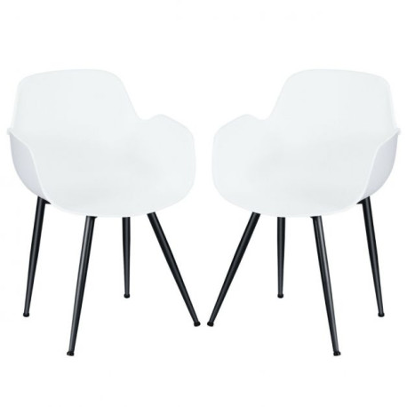 Set of 2 Modern Plastic Leisure Side Chair with Curved Armrests