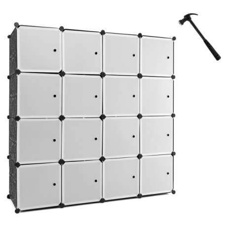 16 Cube Cabinet Storage Organizer with 2 Clothes Hanging Rails