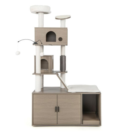 2-in-1 Modern Cat Tower with Double Condos and Top Perch