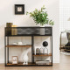 4-Tier Console Table with Wire Basket and Storage Shelves