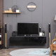 160cm High Gloss Floating TV Unit Stand for TVs up to 70&quot;, Wall Mounted TV Cabinet with Storage Cupboards, Grey and Black