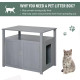 PawHut Wooden Cat Litter Box Enclosure Furniture with Adjustable Interior Wall &amp; Large Tabletop for Nightstand, Grey