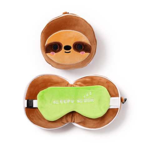 Sloth Relaxeazzz Plush Round Travel Pillow & Eye Mask Set