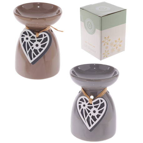 Ceramic Oil Burner - Wooden Heart Motif