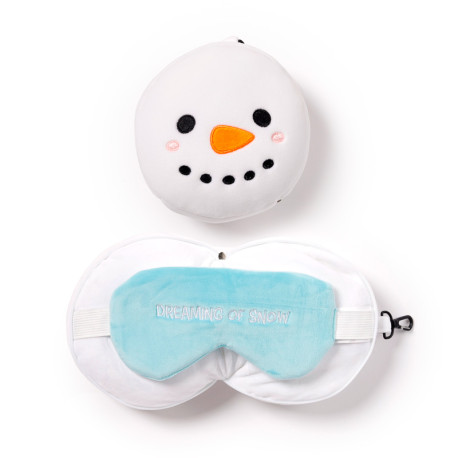 Christmas Snowman Relaxeazzz Plush Round Travel Pillow & Eye Mask Set