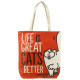 Handy Cotton Zip Up Shopping Bag - Simon&#039;s Cat Life is Great