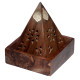 Sheesham Wood Pyramid Incense Cone Burner Box with Buddha &amp; Fretwork