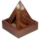 Sheesham Wood Pyramid Incense Cone Burner Box with Buddha &amp; Fretwork