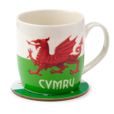 Porcelain Mug & Coaster Set - Wales Welsh Cymru