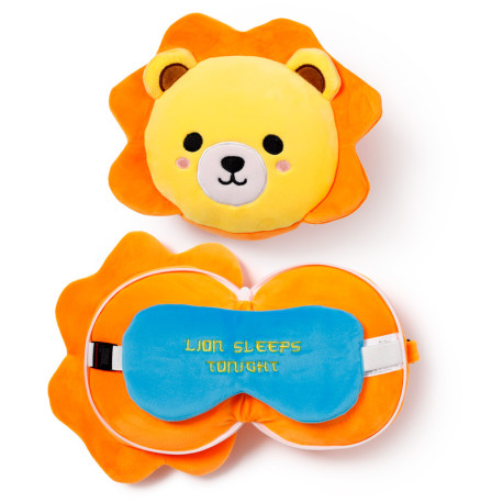 Lion Relaxeazzz Plush Round Travel Pillow & Eye Mask Set