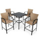 5 Pieces Patio Rattan Bar Stool Set with 4 Wicker Bar Chairs and 1 Bar Table