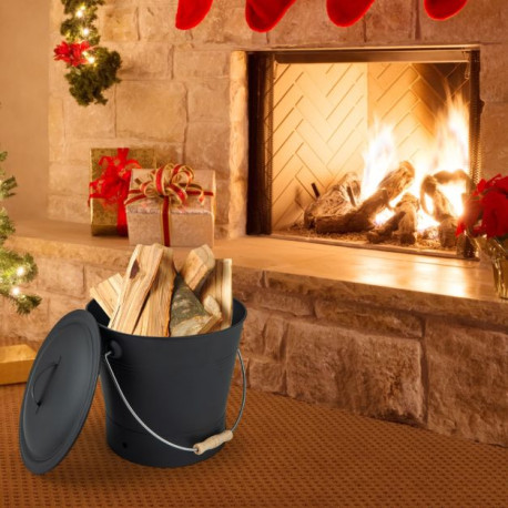 Ash Bucket with Lid and Cut-resistant Gloves for Fireplace Fire Pits Wood Burning Stoves