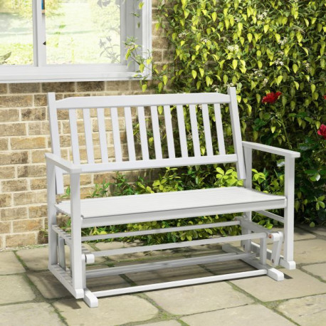 2 Seats Outdoor Glider Bench with Armrests and Slatted Seat