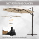 Outsunny 3M Banana Parasol Hanging Cantilever Umbrella W/ Cross Base Hand Crank Aluminium Frame 360°Rotation Hand Crank-Beige