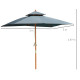 Outsunny 3 x 3 metre Patio Parasol Garden Umbrellas Sunshade Outdoor Wooden Parasol Canopy Double Tier, Dark Grey, BASE NOT INCL