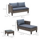 Outsunny 3 Pcs Garden Sofa PE Rattan Set w/ 2 Seats Square Glass Top Coffee Table Thick Cushions Solid Legs Metal Frame Patio Ou