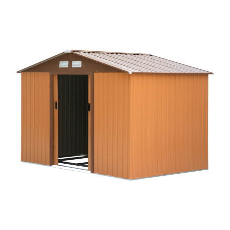 Outsunny 9 x 6ft Metal Garden Shed, Outdoor Storage Tool House with Ventilation Slots, Foundation Kit and Lockable Double Doors,