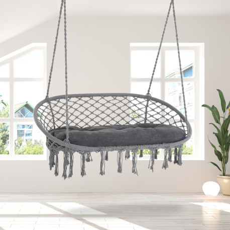 Outsunny Two-Seater Boho Macrame Hammock Swing - Grey