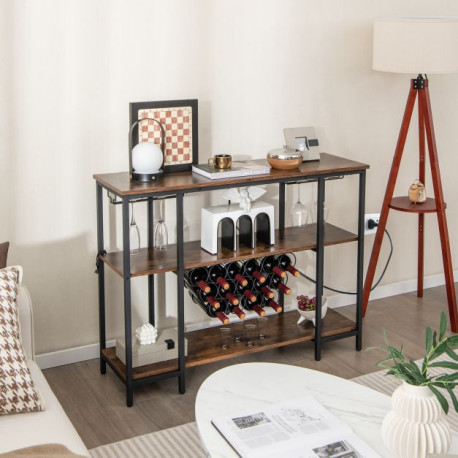 Wine Bar Cabinet Wine Rack with Bottle Racks and Storage Shelves