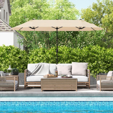 4m Double-sided Patio Umbrella with Crank Handle for Garden Pool Backyard