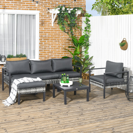 Outsunny Six-Piece Rattan Garden Sofa Set - Dark Grey