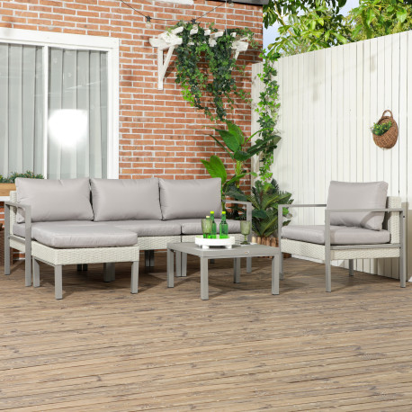 Outsunny Six-Piece Rattan Garden Sofa Set - Light Grey