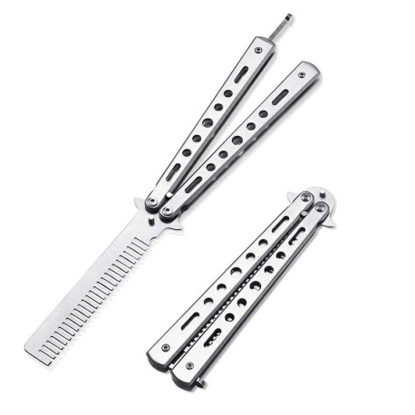 Outdoor Generic Metal Practice Butterfly Comb Knife Trainer Tool - Silver