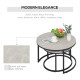 Set of Two Marble-Effect Stacking Tables - Wood Grey