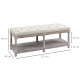 2-Tier Bed End Bench, Vintage Stool, Wooden Window Seat with Storage Shelf, Button Tufted Upholstered Footstool for Living Room,