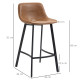 Bar Stools Set of 2, Industrial Kitchen Stool, Upholstered Bar Chairs with Back, Steel Legs, Brown