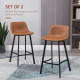 Bar Stools Set of 2, Industrial Kitchen Stool, Upholstered Bar Chairs with Back, Steel Legs, Brown